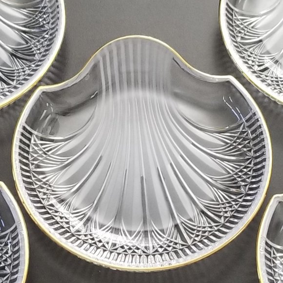 5 Crystal/Glass Clear Cut Shell Shape Dishes with Gold Tone Trim - Picture 3 of 4